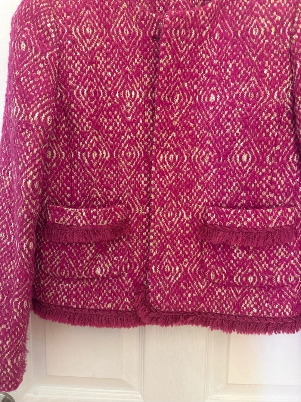 J.Crew Diamond Tweed Jacket Geometric Fringe in Pink - Picture 4 of 12